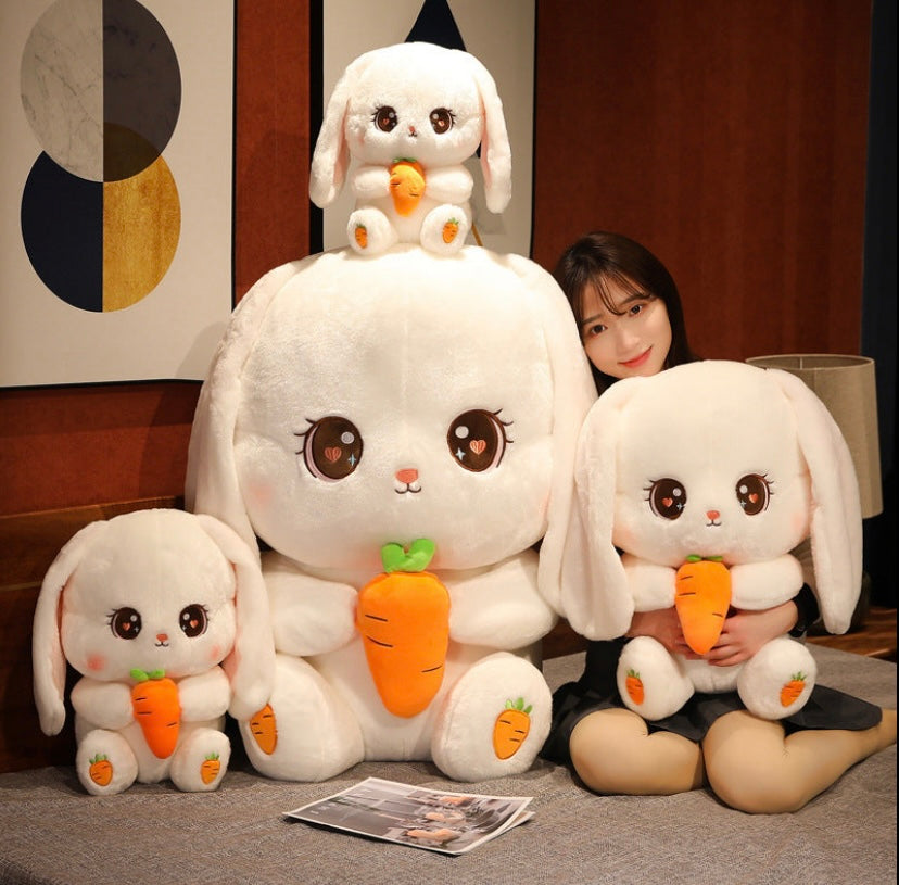 Carrot Bunny Plushie Long Ears Shinny Eyes for Stress-Relief