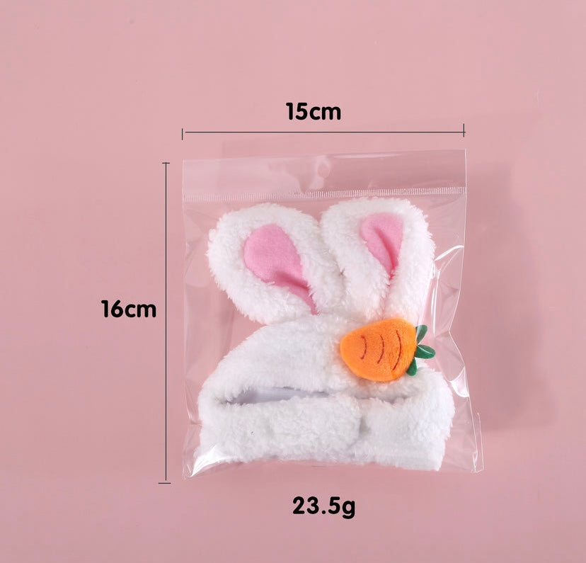 Fluffy White & Pink Bunny Ears Hat for Gentle Cats
