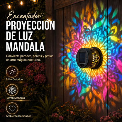 Lámpara de pared solar tipo mandala para exteriores: proyector decorativo para vallas de jardín y patios