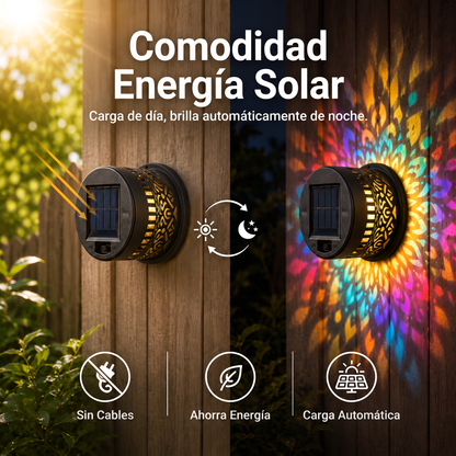 Lámpara de pared solar tipo mandala para exteriores: proyector decorativo para vallas de jardín y patios