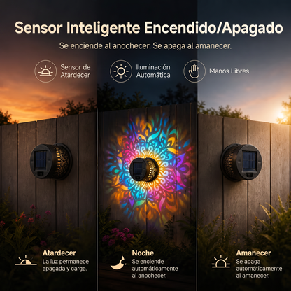 Lámpara de pared solar tipo mandala para exteriores: proyector decorativo para vallas de jardín y patios