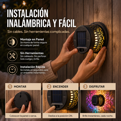 Lámpara de pared solar tipo mandala para exteriores: proyector decorativo para vallas de jardín y patios