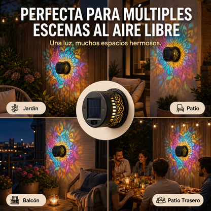 Lámpara de pared solar tipo mandala para exteriores: proyector decorativo para vallas de jardín y patios
