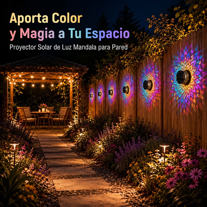 Lámpara de pared solar tipo mandala para exteriores: proyector decorativo para vallas de jardín y patios