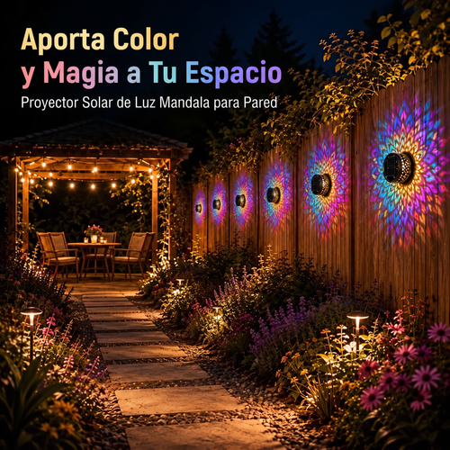 Lámpara de pared solar tipo mandala para exteriores: proyector decorativo para vallas de jardín y patios