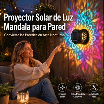 Lámpara de pared solar tipo mandala para exteriores: proyector decorativo para vallas de jardín y patios