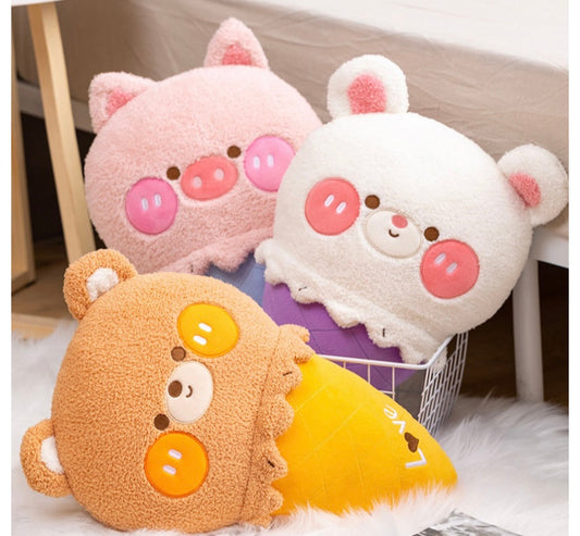Cute Baby Animals Ice Cream Colorful Plushie Pillows