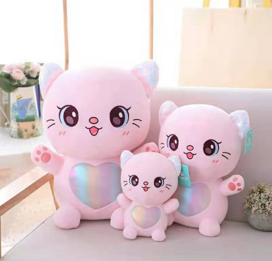 Happy Colorful Rainbow Tummy Cat Plushie with Big Shinny Eyes